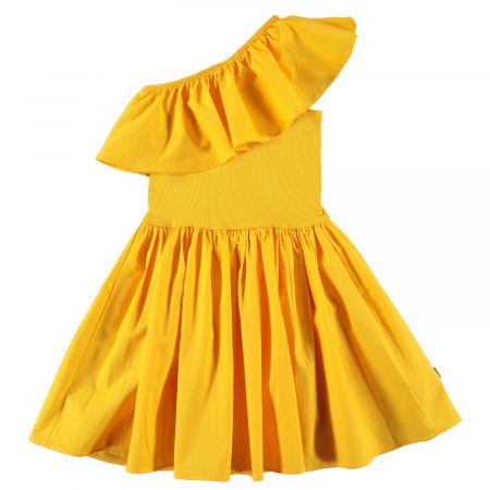 Girls Yellow Asymmetric Ruffle Dress - MOLO