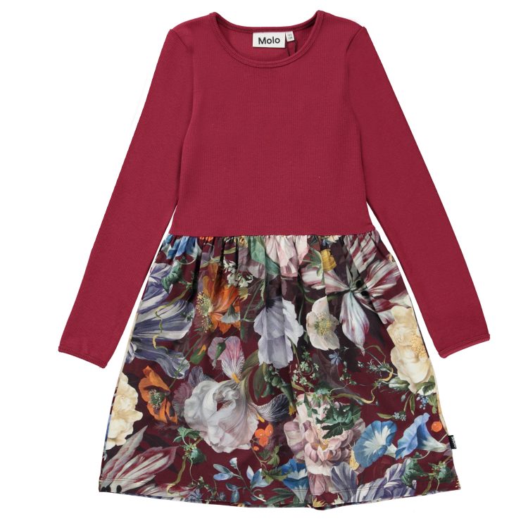 Bordo dress with colorful flowers - MOLO