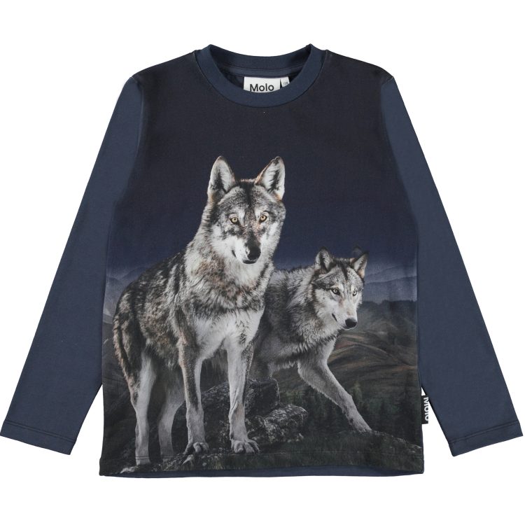 Boys` blue shirt with wolves - MOLO