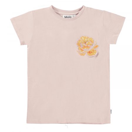 Rozā T-krekls ar ziedu fliteriem - MOLO