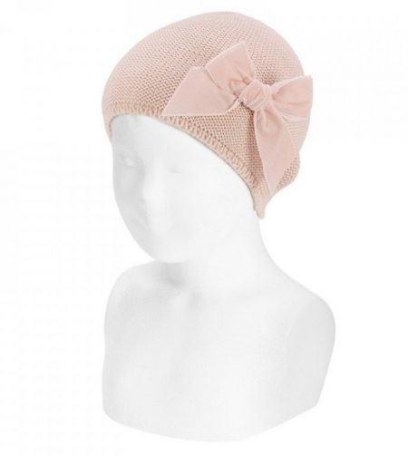Light pink knit hat with bow - Cóndor