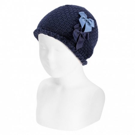 Navy blue girls` hat with ribbons - Cóndor