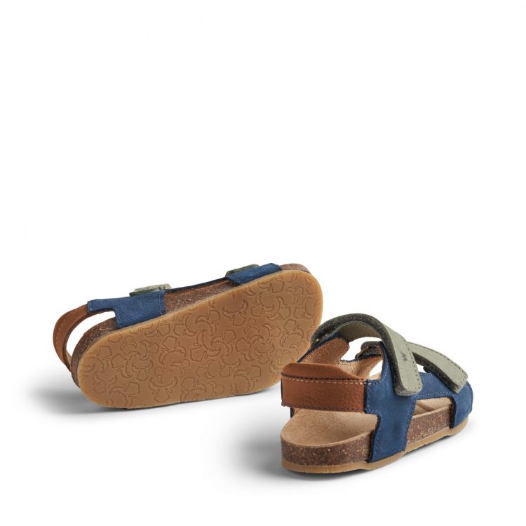Zilas bērnu ādas sandales ar atvērtu purngalu - Wheat