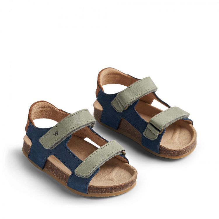 Blue open toe kids` leather sandals - Wheat