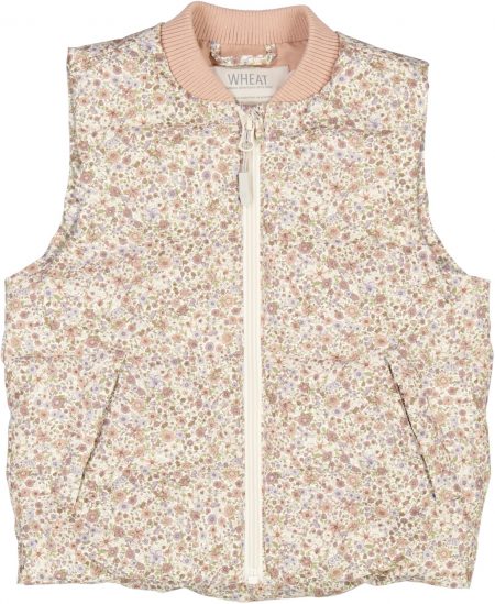 Flower puffer waistcoat for girls - Wheat
