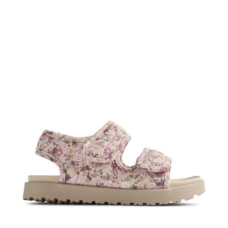 Girls` soft and lightweight sandal with flowers - Wheat