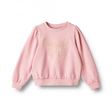 Girls` sweet pink sweatshirt  with butterfly - Wheat
