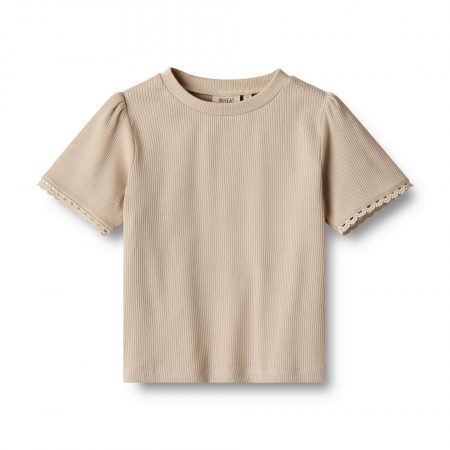 Gray short-sleeved rib T-shirt - Wheat