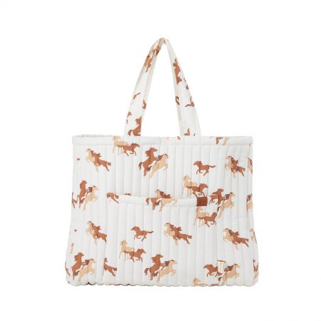 White quilted tote bag with horses - Fabelab