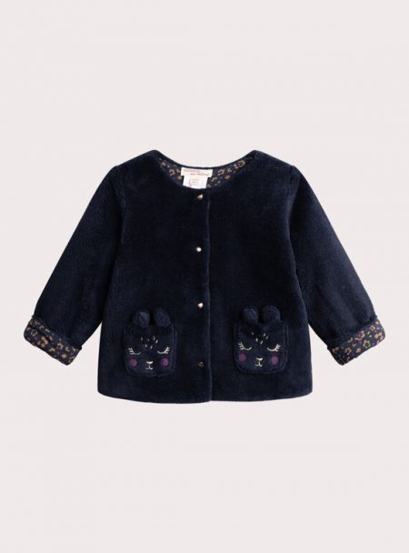 Dark blue reversible cardigan for baby girls - Du pareil Au Meme