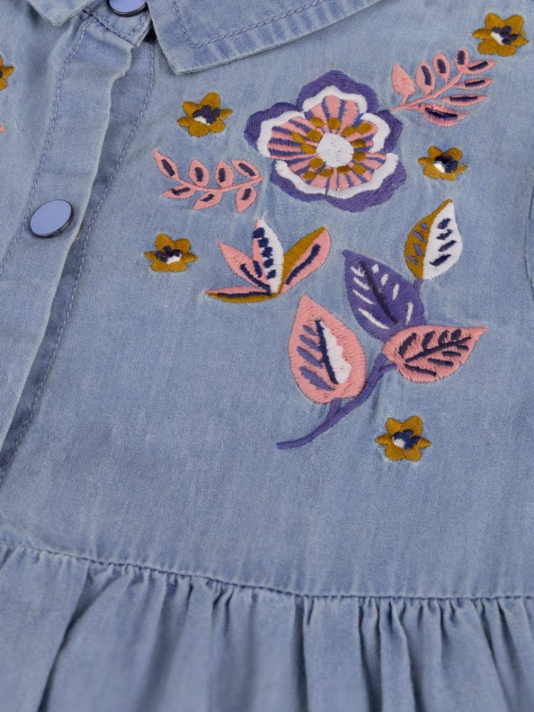 Denim dress with floral embroidery - Du pareil Au Meme