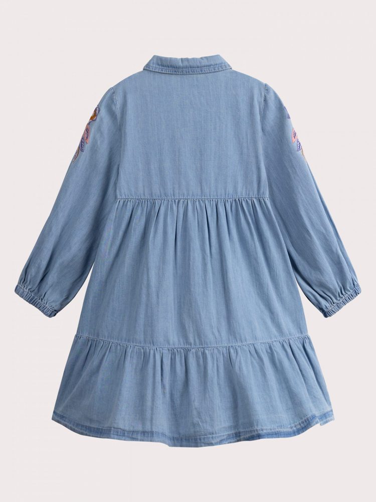 Denim dress with floral embroidery - Du pareil Au Meme