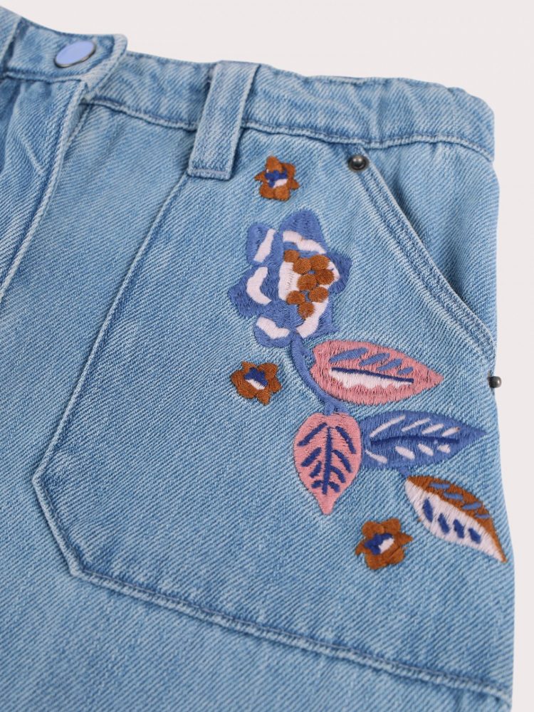 Girls` blue denim skirt with flowers - Du pareil Au Meme