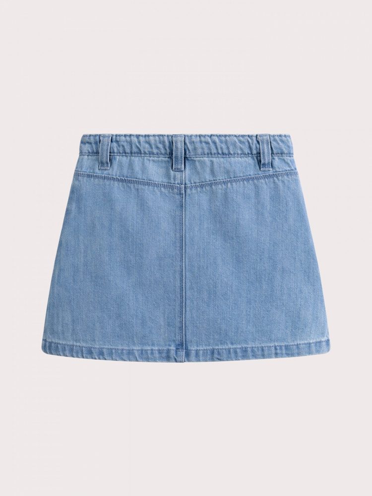 Girls` blue denim skirt with flowers - Du pareil Au Meme