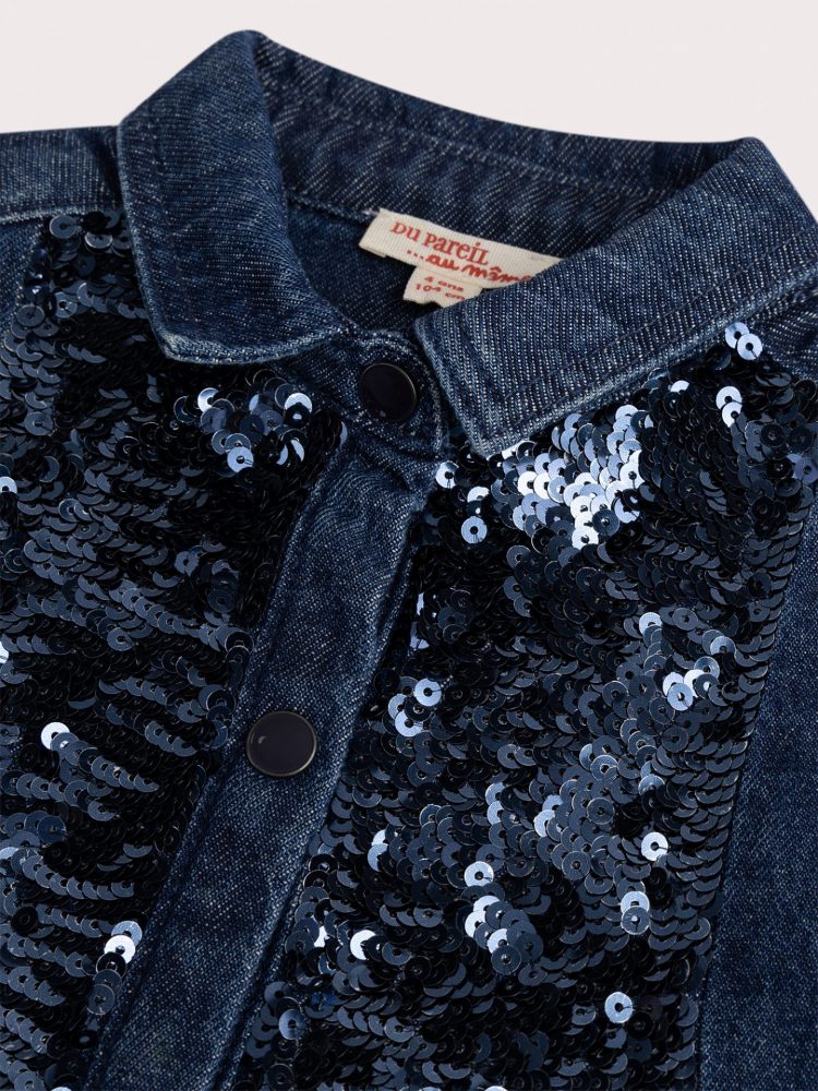 Girls' denim dress with blue sequins - Du pareil Au Meme