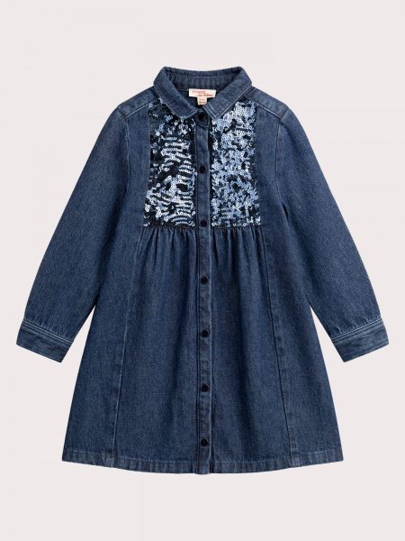 Girls' denim dress with blue sequins - Du pareil Au Meme