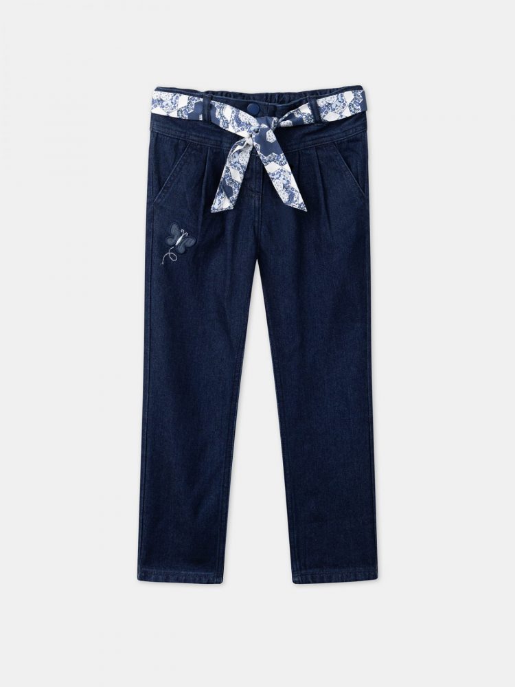 Girls navy blue jeans with floral belt - Sergent Major