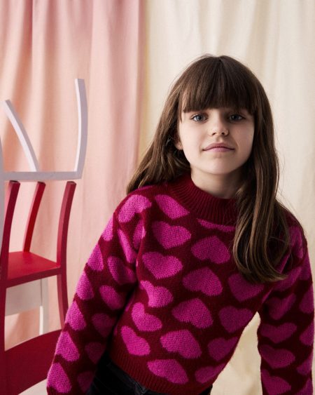 Red heart jacquard sweater for girls - Du pareil Au Meme