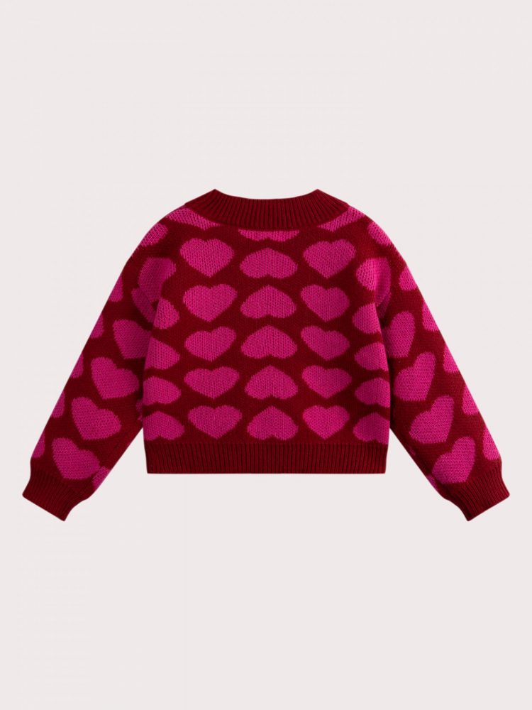 Red heart jacquard sweater for girls - Du pareil Au Meme