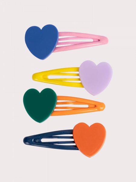 Set of 4 multicolored heart barrettes for girls - Du pareil Au Meme