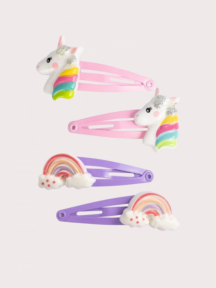 Set of 4 unicorn and rainbow hair clips for girls - Du pareil Au Meme