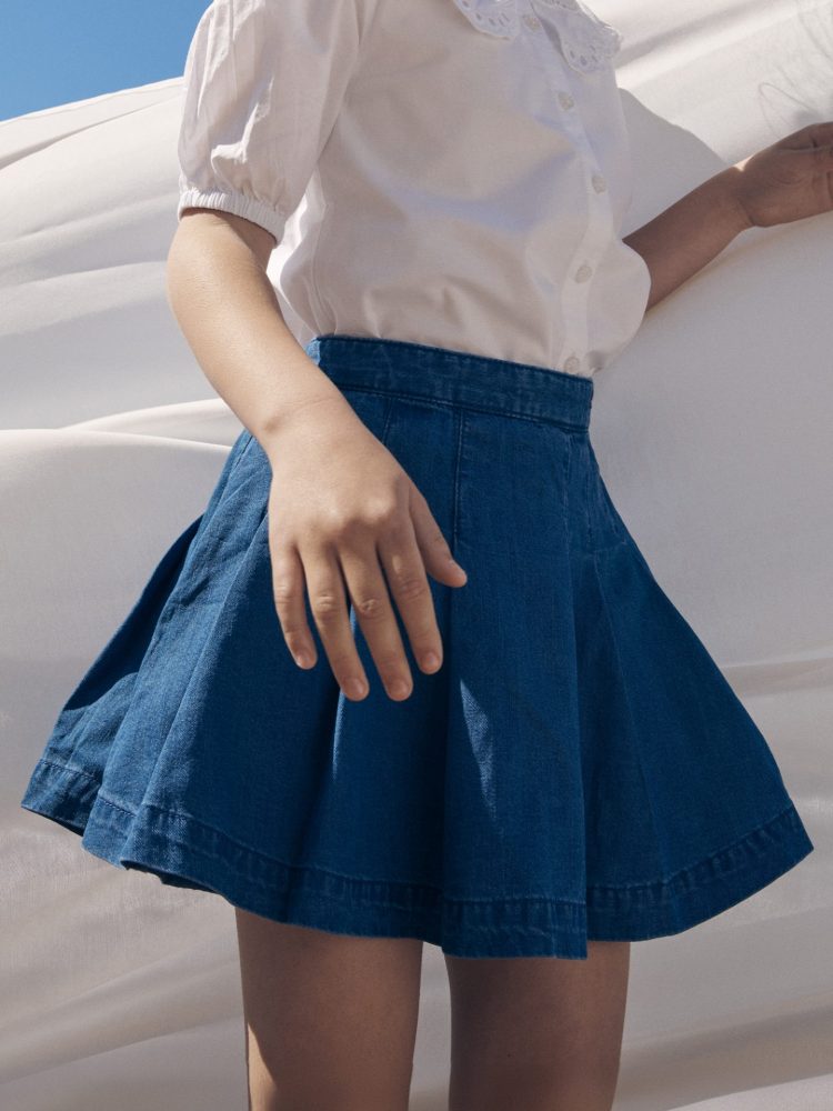 Stylish Pleated Girls Denim Skirt - Sergent Major