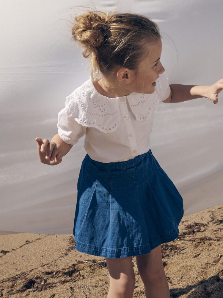 Stylish Pleated Girls Denim Skirt - Sergent Major