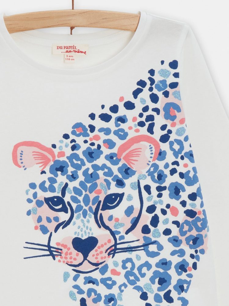 White Leopard Glitter T-Shirt for Girls - Du pareil Au Meme