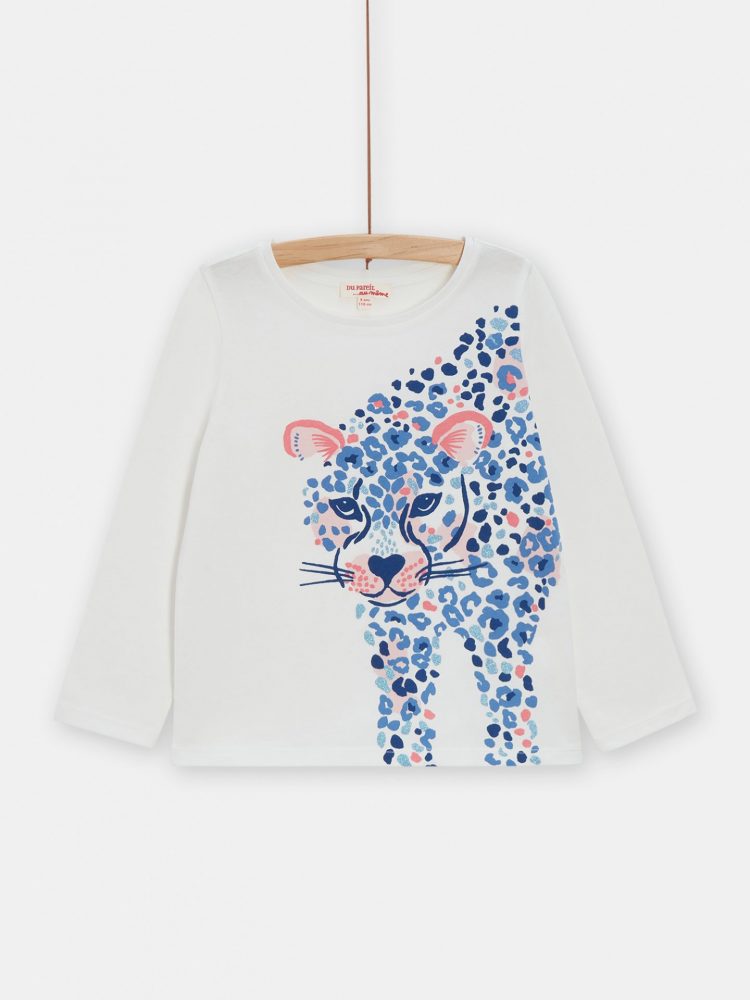 White Leopard Glitter T-Shirt for Girls - Du pareil Au Meme