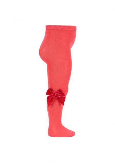 Coral girls` tights with velvet bow - Cóndor