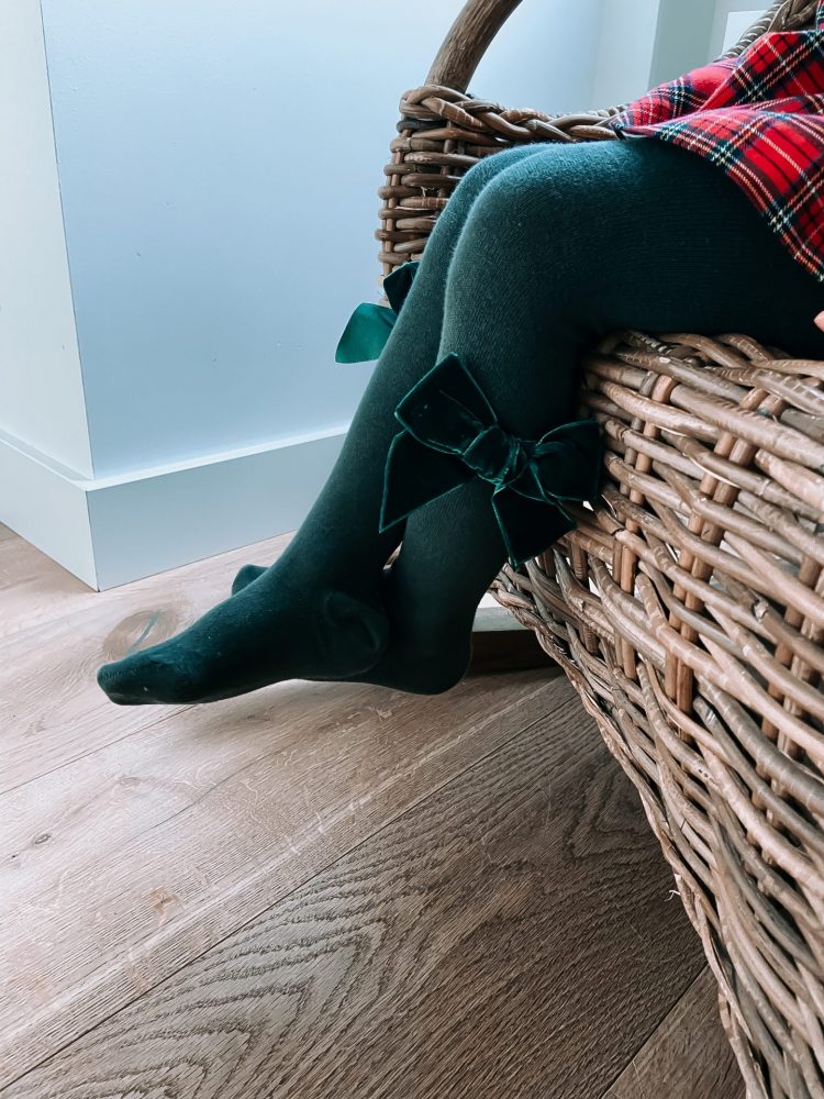 Side Velvet Bow Tights in Pine - Cóndor