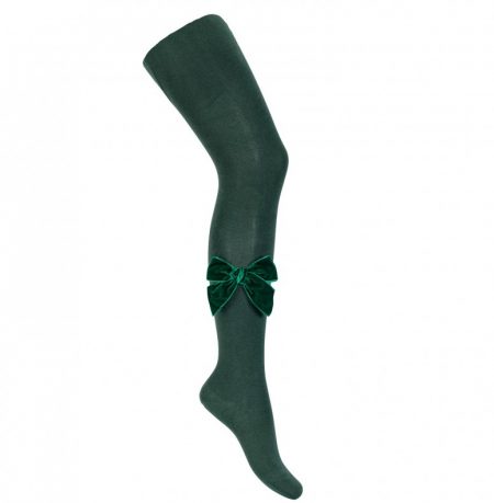 Side Velvet Bow Tights in Pine - Cóndor