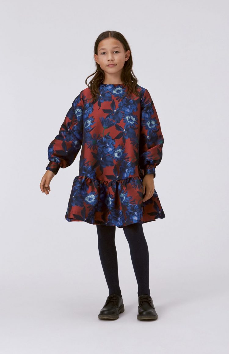 Bordeaux dress with large blue flowers - MOLO