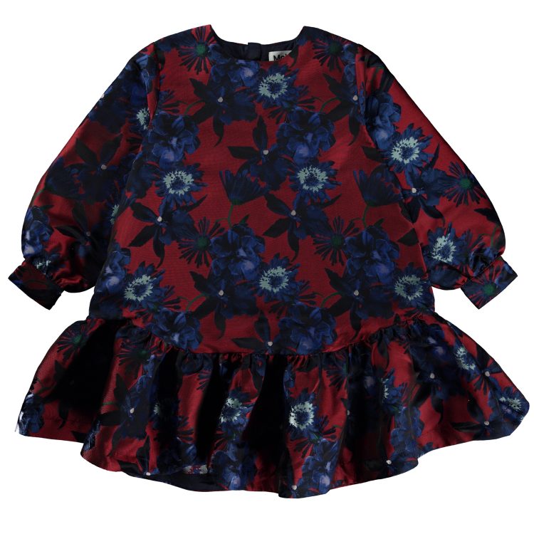 Bordeaux dress with large blue flowers - MOLO