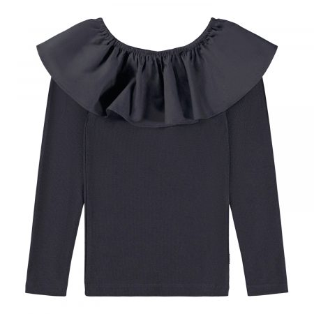 Girls black top with poplin collar - MOLO