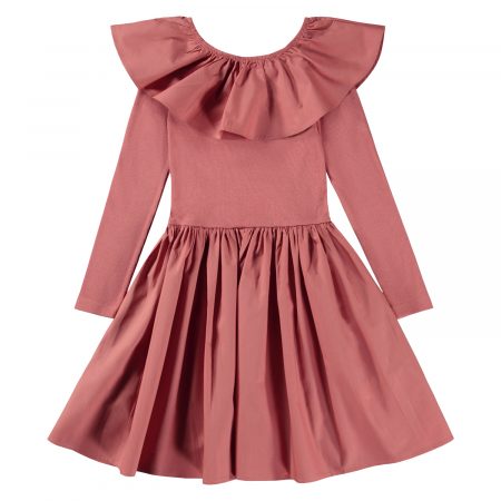 Rose color knee length dress with collar - MOLO