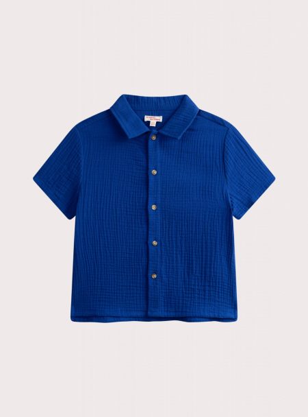 Boys oversized blue cotton shirt - Du pareil Au Meme