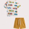 Skateboard print t-shirt & mustard shorts set - Du pareil Au Meme