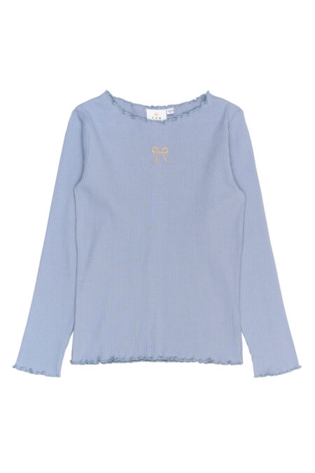 Blue Girls Ribbed Top with bow - The New