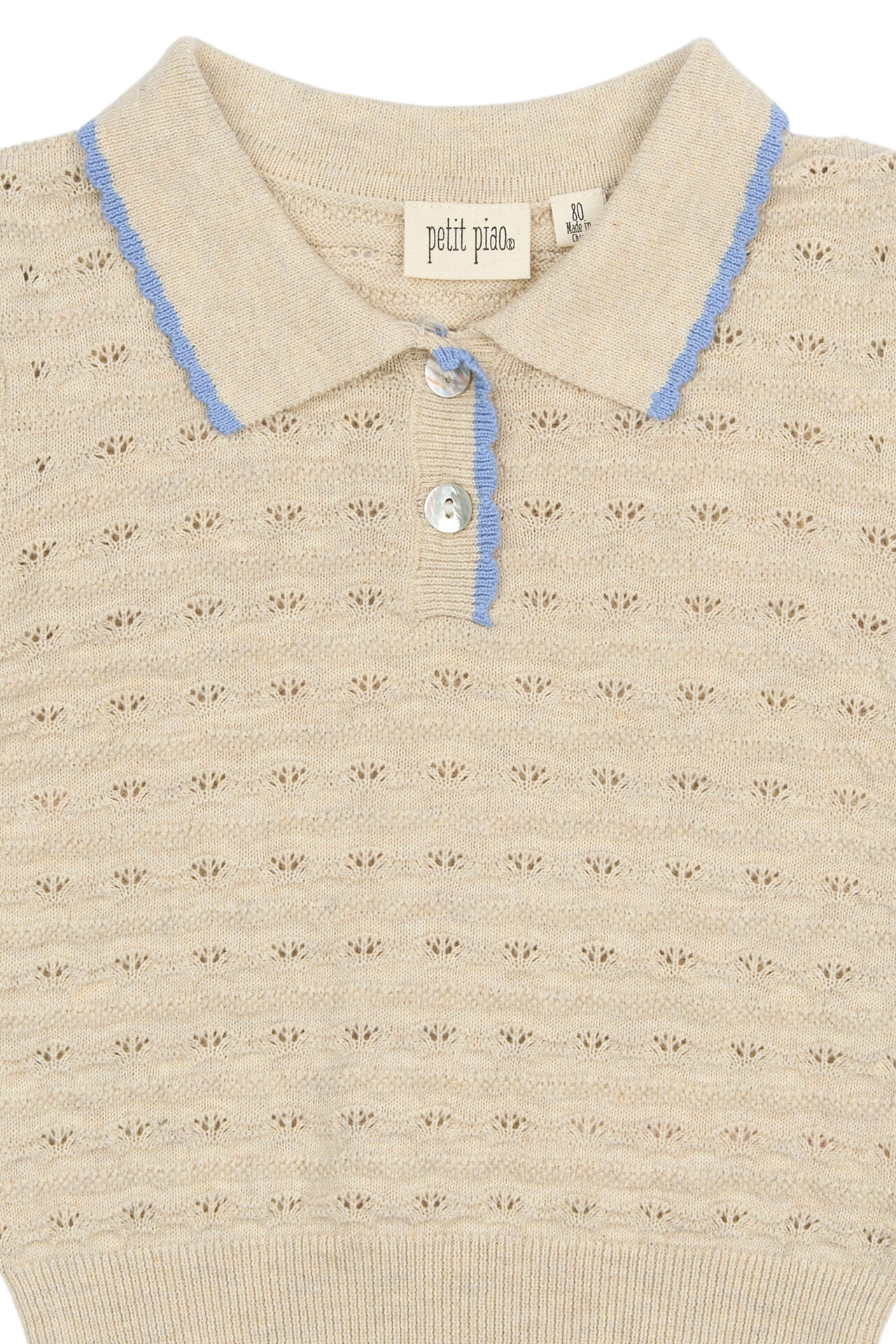 Girls Beige Pointelle Knit Polo - The New