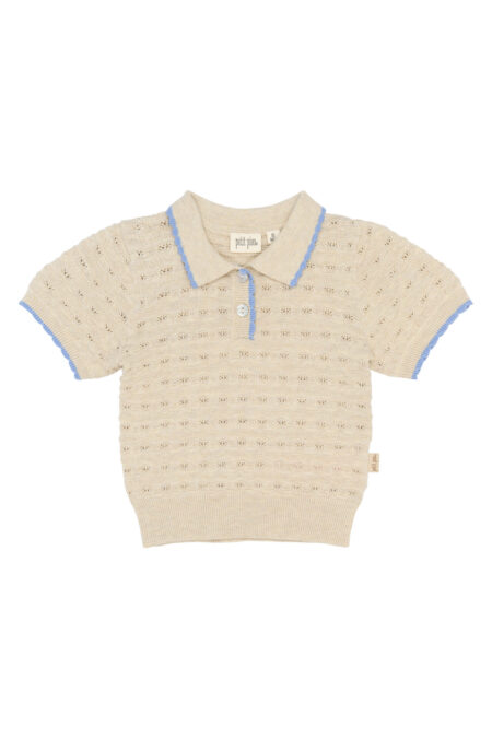 Girls Beige Pointelle Knit Polo - The New
