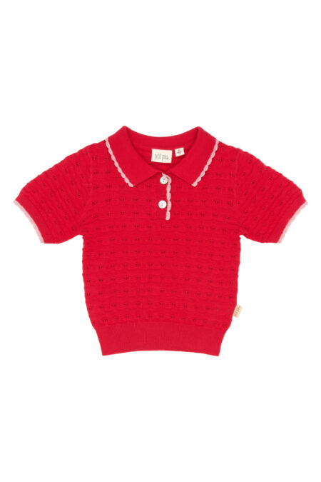 Girls Red Pointelle Knit Polo - The New